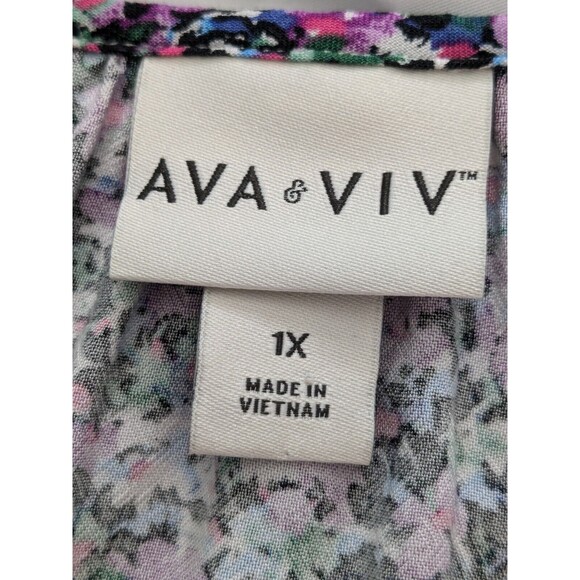 AVA VIV Tops Womens 1X Blouse Multi Floral Balloon Long Sleeve Boho Chic Cottage - Picture 3 of 13